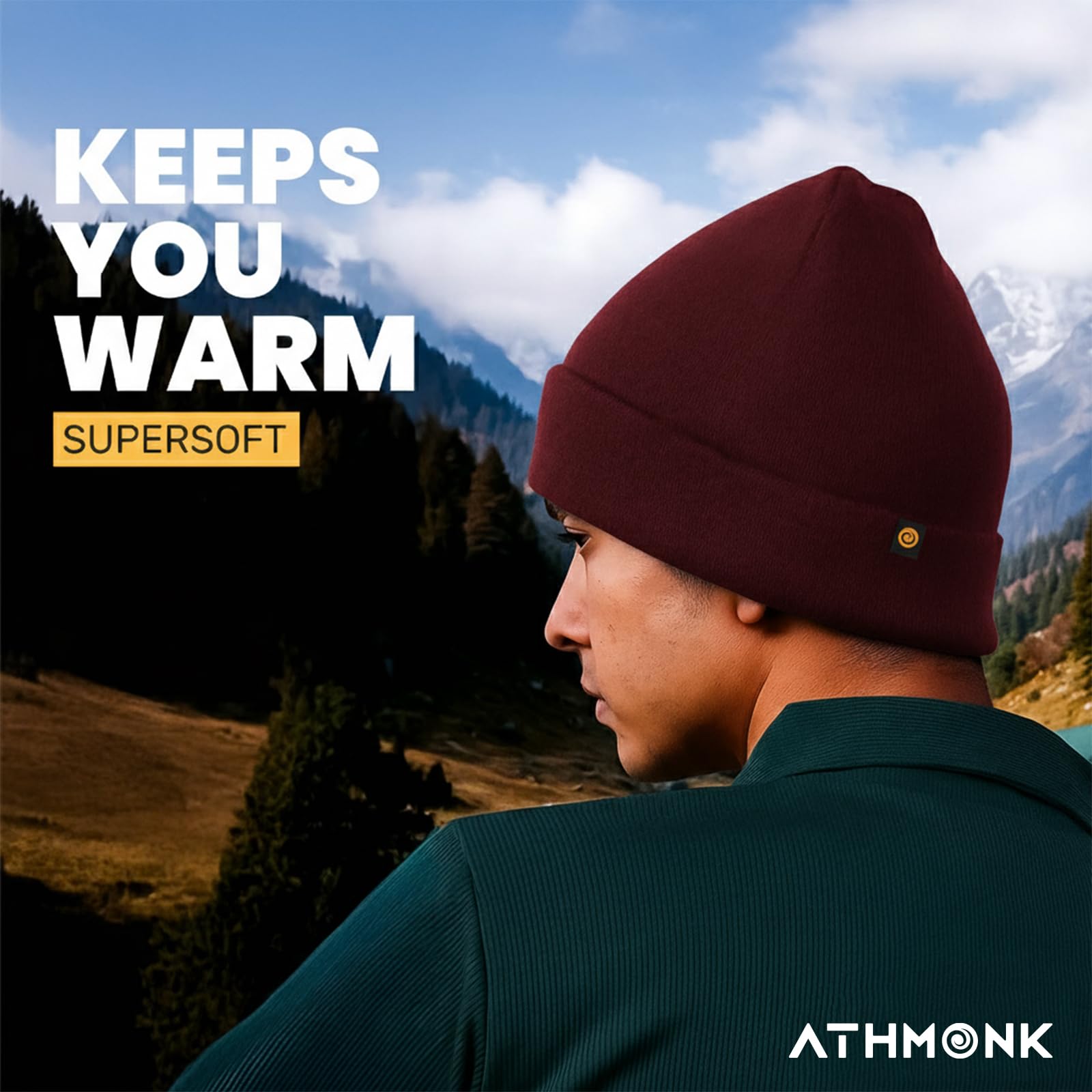 Athmonk Winter Woolen Beanie Cap for Men & Women | Warm Cuff Head Cap for Winters | Cold Weather Hat for Girls & Boys 100% Woollen Fabric Ultra Soft & Cozy | Garam Topi for Man